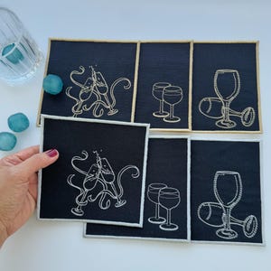 カスタム刺繍カクテルナプキン - ワイングラスステッチデザイン - パーソナライズパーティーコースター - パーソナライズバーアクセサリー - ギフト