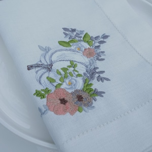 Thanksgiving Blessed Embroidered Cloth Dinner Napkins – White