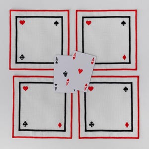 Tovaglioli da cocktail con carte da gioco ispirati al vintage - Set da 4 - Sottobicchieri in lino a tema poker - Decorazioni per feste in casinò - Articoli da bar unici - Regalo per giocatori di carte