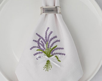Servilletas de tela de lavanda bordadas - Juego de servilletas de algodón con estampado floral
