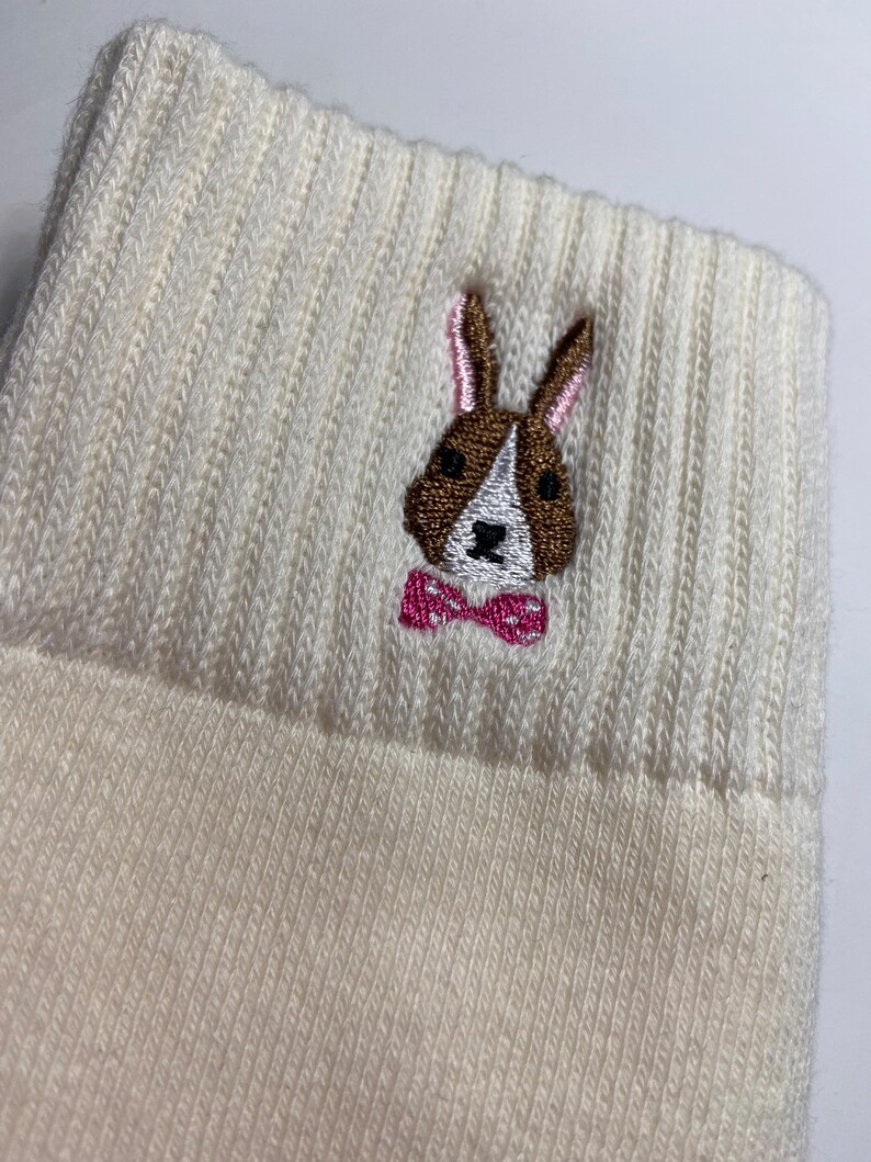 Women's Bunny Socks wool White-old Pink Bunnies Embroidered Size 36-41 ...