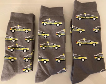 Socken„Polizei neues Modell “ mittelgrau, Maruschko Socks, Damen und Herren Größe 36-41,42-45 und 46-49 Baumwolle,Polyamid,Elasthan