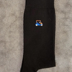 Golf Herren Socken schwarz mit Stickerei„Golfcar „ drei verschiedene Größen 40-49,Baumwolle,Polyamid,Elasthan