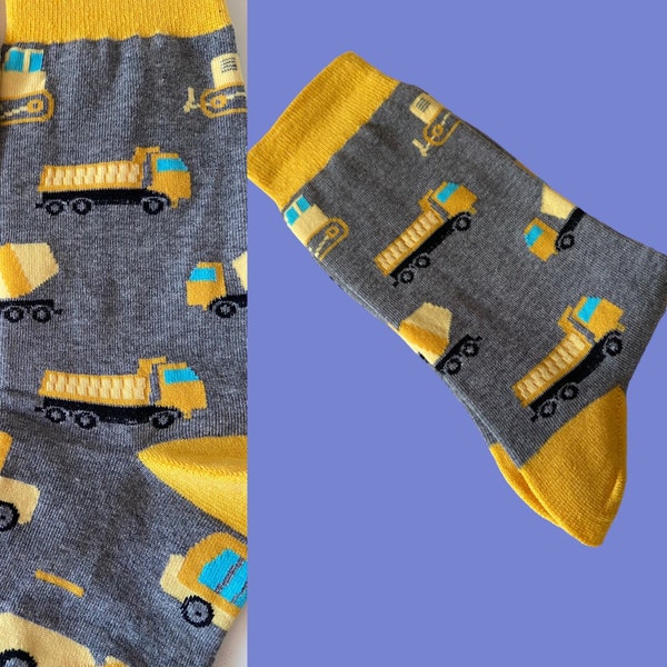 Socks “Construction Site Vehicles” gray mottled, Maruschko Socks, women and men sizes 36-41, 42-45 and 46-49 cotton, polyamide, elastane