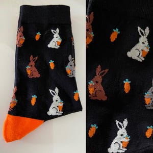 Calzini "Coniglietto con carota", neri, Maruschko Socks, taglie da donna e da uomo 36-41, 42-45 e 46-49, cotone, poliammide, elastan