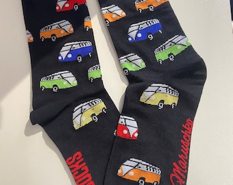 Socken„Bulli‘s bunt“ schwarz , Maruschko Socks, Damen und Herren Größe 36-41,42-45 und 46-49 Baumwolle,Polyamid,Elast