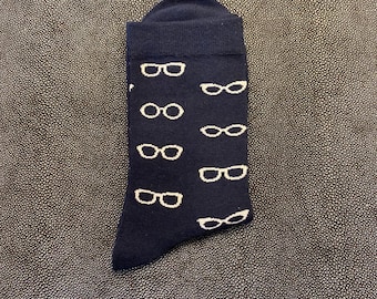 Socken„Optiker“ verschiedene Brillen“ dunkelblau , Maruschko Socks, Damen und Herren Größe 36-41,42-45 und 46-49 Baumwolle,Polyamid,Elastha