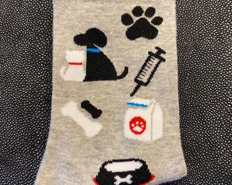 Socken„Tierarzt hellgrau meliert “ Maruschko Socks, Damen und Herren-Größe 36-41, 42-45 und 46-49, Baumwolle,Polyamid,Elasthan