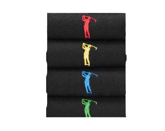 Golf Herren Socken schwarz uni mit Stickerei,4 verschiedene Farben „Golfspieler“ drei verschiedene Größen 40-49,Baumwolle,Polyamid,Elasthan