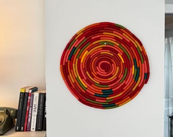 Colorful Round Fiber Wall Art, Handmade Textile Wall Hanging