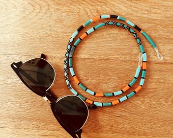 Boho Rope Colorful Eyeglass Cord, Handmade Sunglasses Chain, Turquoise Orange Eyewear Strap, Glasses Holder