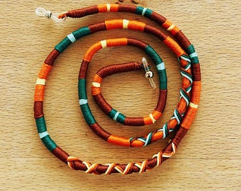 Rope Colorful Eyeglass Cord, Handmade Sunglasses Chain, Brown Orange Blue Eyewear Strap, Glasses Holder