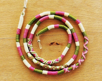Boho Rope Colorful Eyeglass Cord, Handmade Sunglasses Chain, Pink Green Eyewear Strap, Glasses Holder