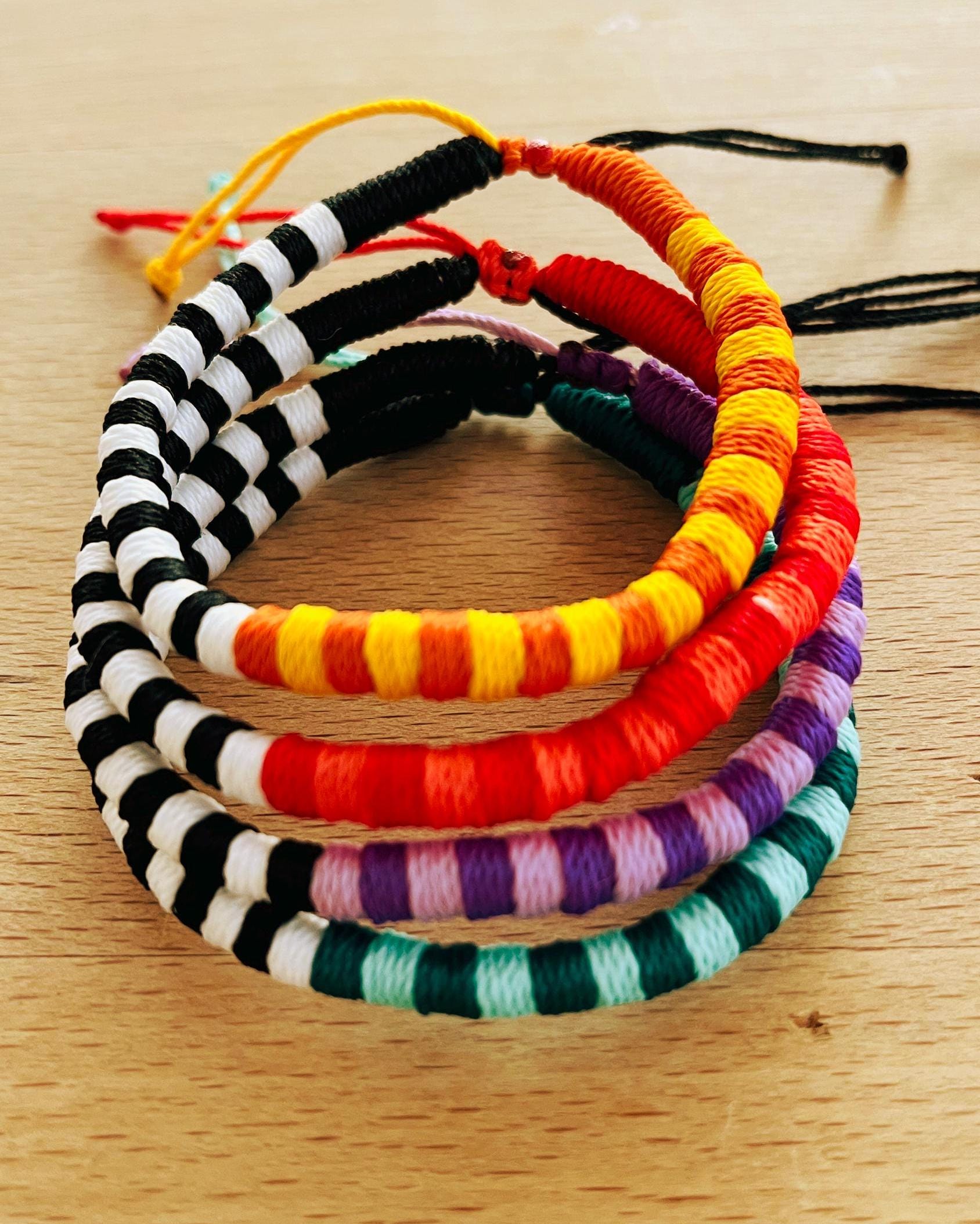 Rope Bracelet, Adjustable Striped Friendship Bracelets, Handmade String ...