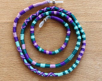 Boho Rope Colorful Eyeglass Cord, Handmade Sunglasses Chain, Turquoise Purple Eyewear Strap, Glasses Holder