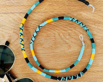 Boho Rope Colorful Eyeglass Cord, Handmade Sunglasses Chain, Turquoise Yellow Eyewear Strap, Glasses Holder