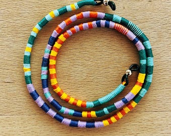 Boho Rope Colorful Eyeglass Cord, Handmade Sunglasses Chain, Orange Blue Eyewear Strap, Glasses Holder