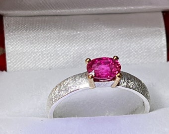 Turmalin Ring Pinkfeuer in Silber mit vergoldeter Fassung