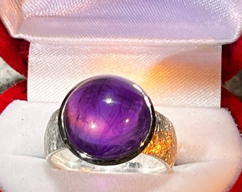 Large Amethyst Cabochon Ring in Silver