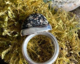 Granite ring Viking helmet in sterling silver unique