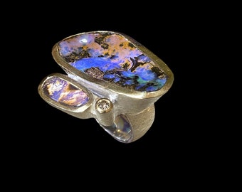 Opal Kombi Bluemax Ring in Silber mir vergoldeter Fassung