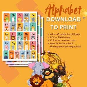 Animal Alphabet Poster for Kids ABC Wall Art Toddler Educational Poster Animal Nursery Decor Letter Nursery Animal Art Montessori wall decor