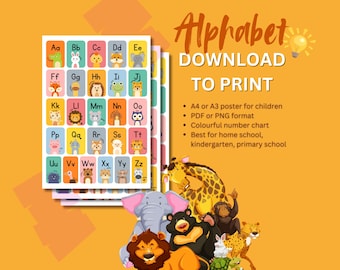 Animal Alphabet Poster for Kids ABC Wall Art Toddler Educational Poster Animal Nursery Decor Letter Nursery Animal Art Montessori wall decor