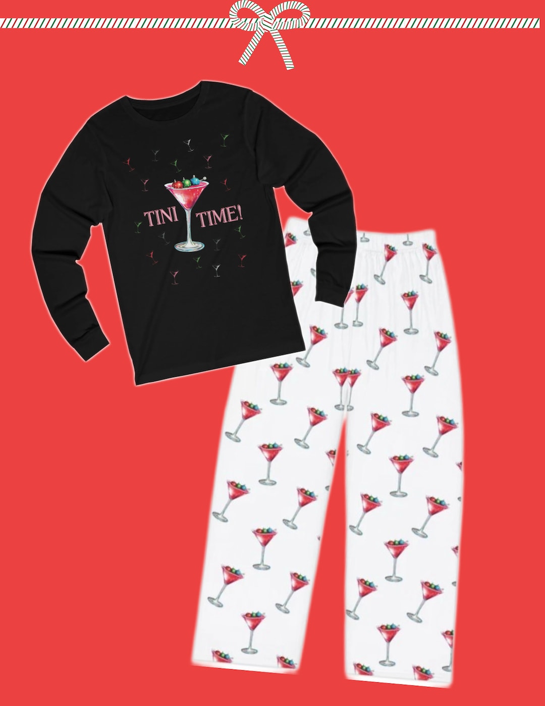 Pink Martini PJ Pants, Women's Christmas Lounge Pants, Martini Glass