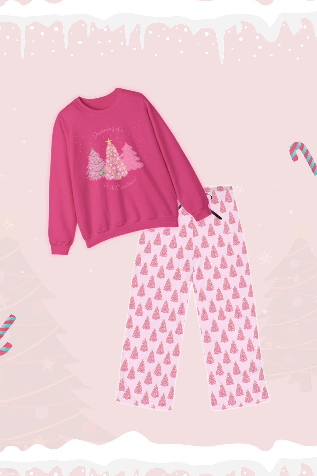 Ladies Pink Christmas Tree Pajama Bottoms Festive Holiday Etsy