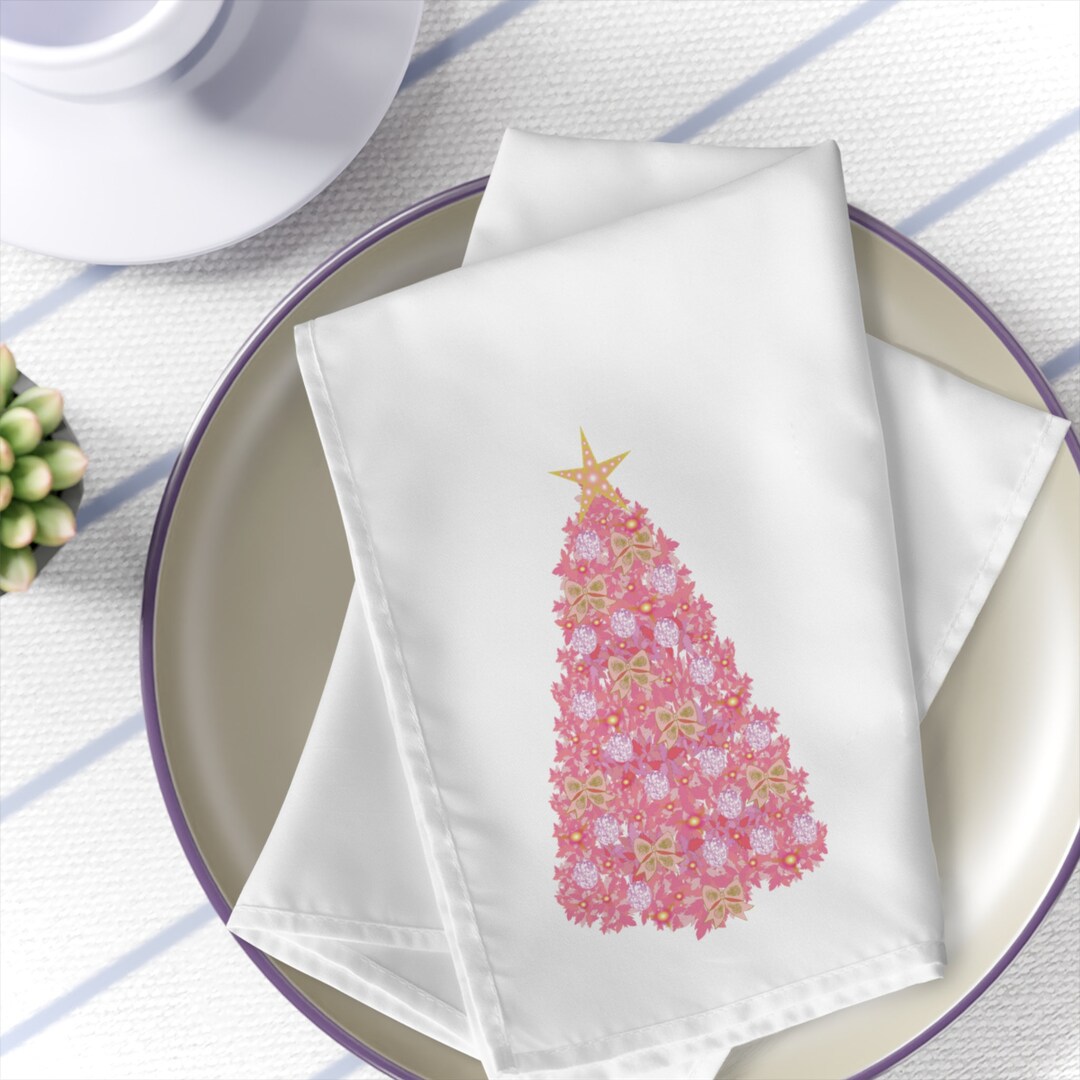 Dinner Napkins, Cloth Napkins, Pink Christmas Trees Napkins, Holiday