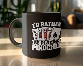 Pinochle Mug 11oz Black Ceramic Coffee Cup Card Game Tea Mug Playing Cards Gift for Pinochle Game Lovers