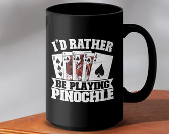 Pinochle Mug 15oz Black Ceramic Coffee Cup Card Game Tea Mug Playing Cards Gift for Pinochle Fans Players