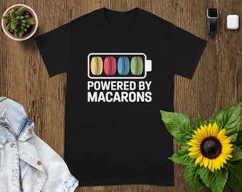 Macaron T-Shirt, Powered by Macarons Graphic Tee, Foodie Shirt