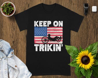 Patriotic Recumbent Trike T-Shirt: American Flag Adaptive Cycling Tee