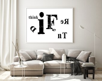 Think different, PRINTABLE Wall Art, Weird Quote, Dorm Room, Home Office Decor, Landscape Horizontal, Digital DOWNLOAD Print Jpg