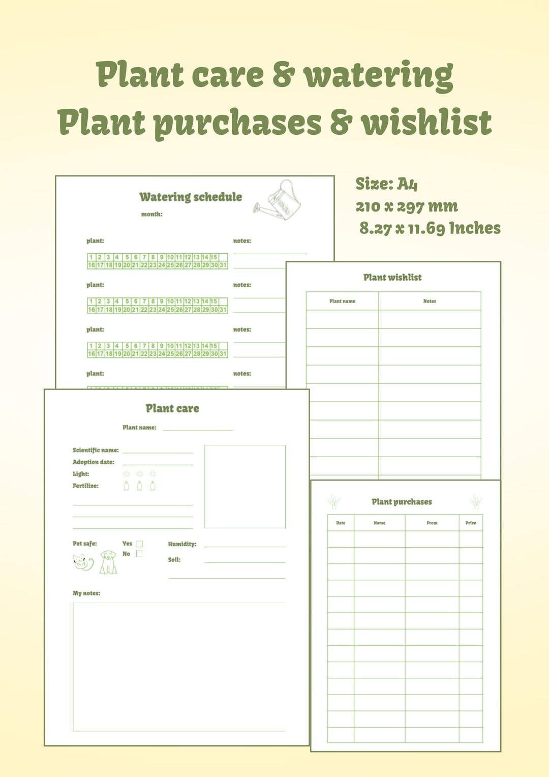Plant Planner Printable A4 Houseplant Planner Journal Plant - Etsy