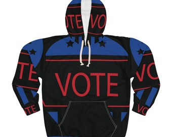 VOTE Pullover Hoodie 2024 Election shirt, Political statement protest hoodie, Vote awareness apparel, Graphic hoodie Bold voter sweater.