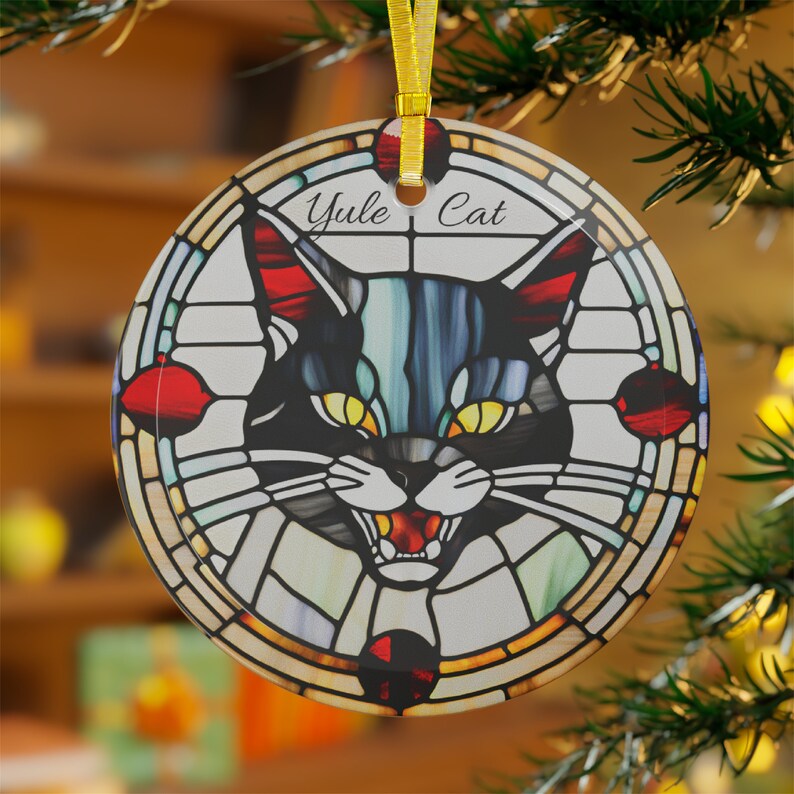 Decorate Your Tree with Icelandic Tradition Yule Cat Stained Glass Print Ornaments Charming Scandinavian holiday decor Nordic folklore 1 pc