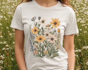 Wild flowers Shirt, Cottagecore Aesthetic Nature lover Tee, Boho Floral Top, Gardening flower summer top, Whimsical Botanical Spring Tee.