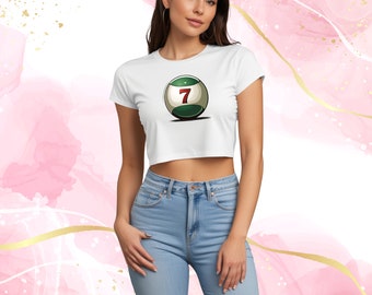 Lucky 7 ball vintage style graphic baby tee Coquette Crop Top, retro fashion, Y2K baby tee, Aesthetic clothes trendy fashion, Pool baby tee