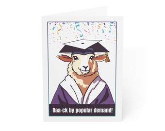 Magical Sheep Graduation Greeting Cards (1, 10, 30, and 50pcs) Funny Animal Graduation card, Unique sheep in cap design, humorous grad card