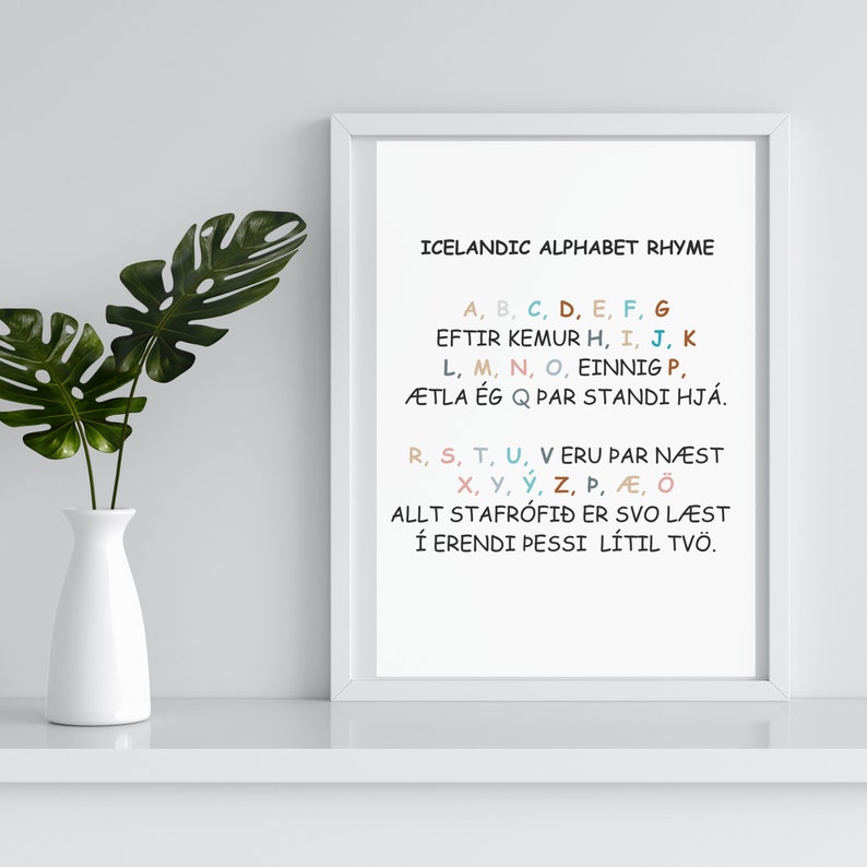 Icelandic Alphabet Poster and Alphabet song Rhyme Educational Nordic Language Wall Art Language Learning Decor Icelandic digital Poster art image 4