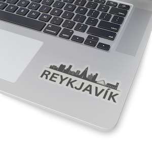Adesivi Kiss-Cut dello skyline di Reykjavik, cattura l'essenza di Reykjavik con splendidi adesivi Skyline, adesivi souvenir di viaggio Islanda.