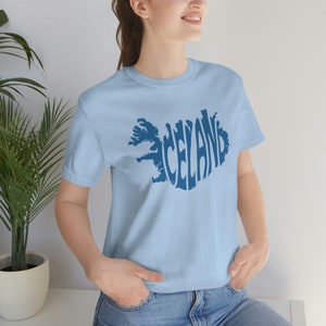 Tee-shirt Islande Word Art, chemise tendance Silhouette, T-shirt unisexe à manches courtes en jersey, chemise forme pays carte Islande