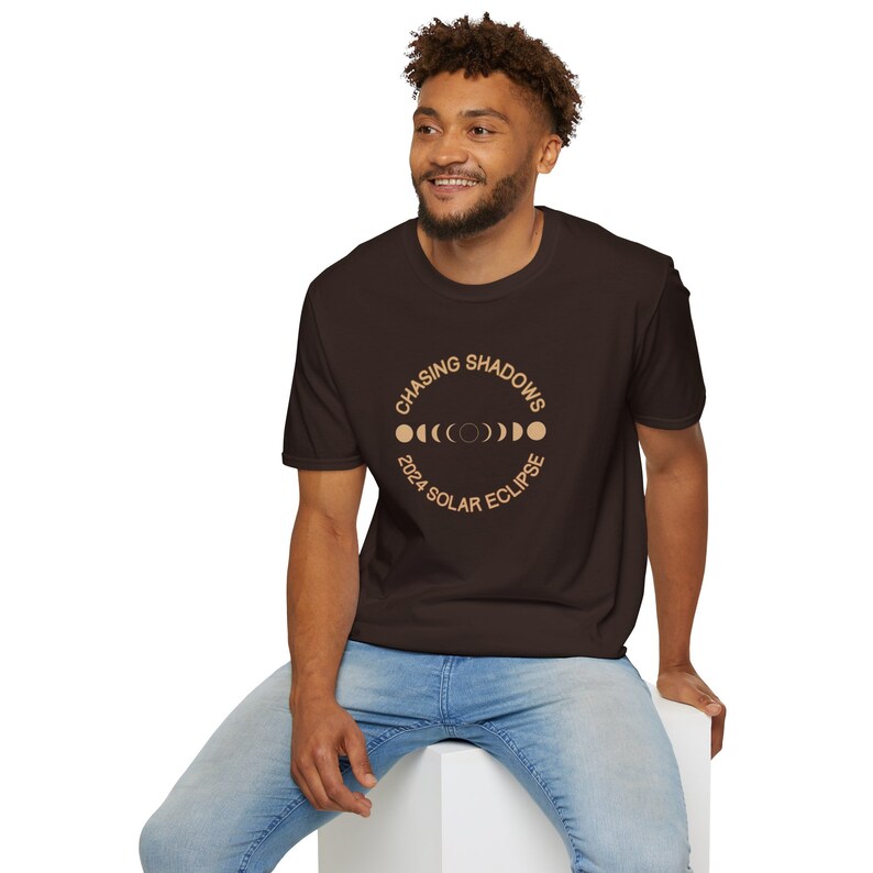 Total Solar Eclipse 2024 T-Shirt Eclipse souvenir tee, Chasing Shadows apparel, April 8th. 2024 Solar Eclipse event memorabilia shirt. Dark Chocolate