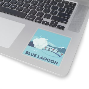 Iconici adesivi ispirati alla natura della Laguna Blu Islanda, adesivi Kiss Cut, regalo di viaggio Cimeli islandesi, souvenir del ponte Blue Lagoon.