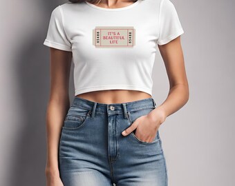 Vintage inspired baby tee, Y2K Fashion Baby Tee, Movie Ticket Crop Top, Vintage illustration shirt, Retro Graphic tee, chic summer crop top.