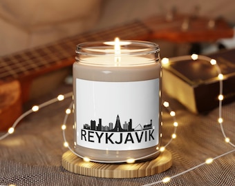 Reykjavik Iceland Scented Soy Candle memorabilia.  Reykjavik skyline candle gift.  Reykjavik Souvenir gift for travelers.  Icelandic Capital