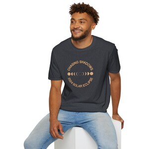 Total Solar Eclipse 2024 T-Shirt Eclipse souvenir tee, Chasing Shadows apparel, April 8th. 2024 Solar Eclipse event memorabilia shirt. Dark Heather Grey