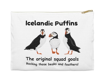 Pochette d'accessoires macareux d'Islande Organiseur de voyage inspiré de la nature unique, sac animal mignon, citation drôle de macareux, pochette d'humour de macareux d'Islande